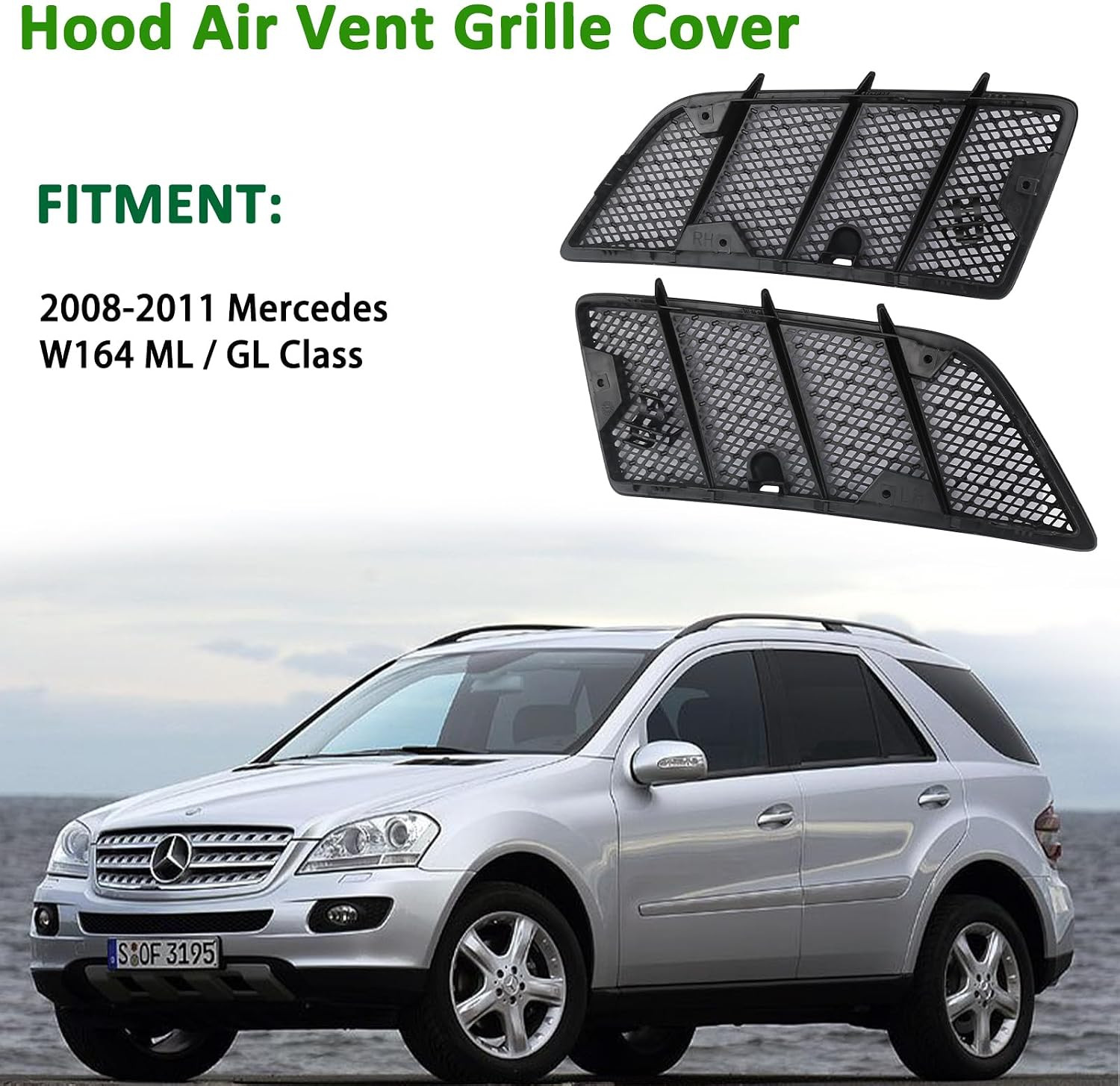 Pair Hood Air Vent Grille Cover Compatible with 2008-2011 Mercedes Benz W164 W16