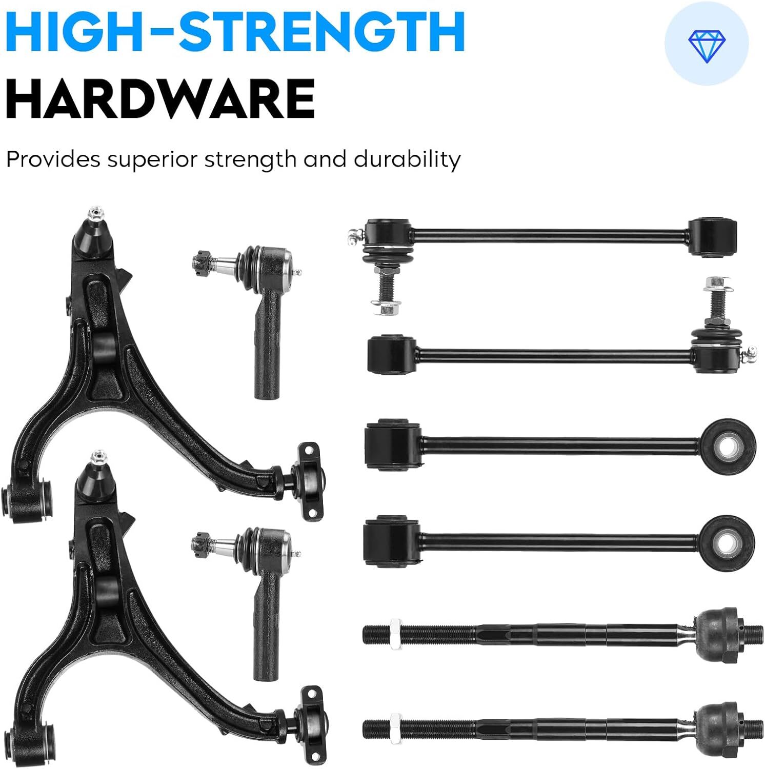 12pcs Front Upper & Lower Control Arms w/Ball Joint + Sway Bars + Tie Rods for