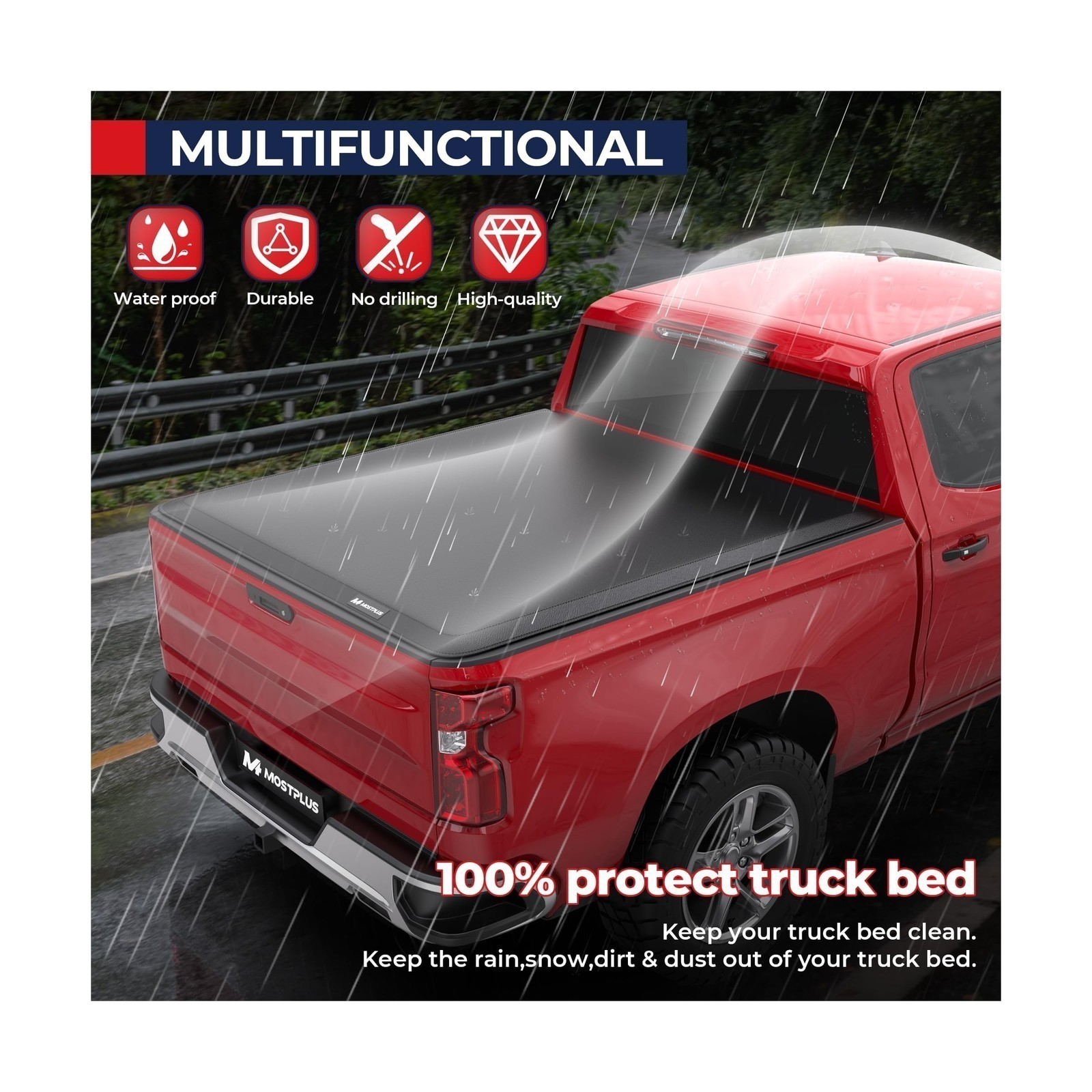 Roll-Up Tonneau Cover – Fit For Silverado/Sierra 2014-2018, 6.5/6.6 Ft Bed