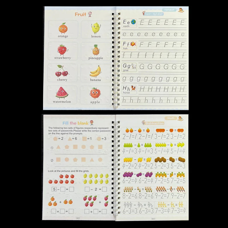 Magic Practice Copybook Reusable Handwriting Book Pen Set Number Sank Kids Gift