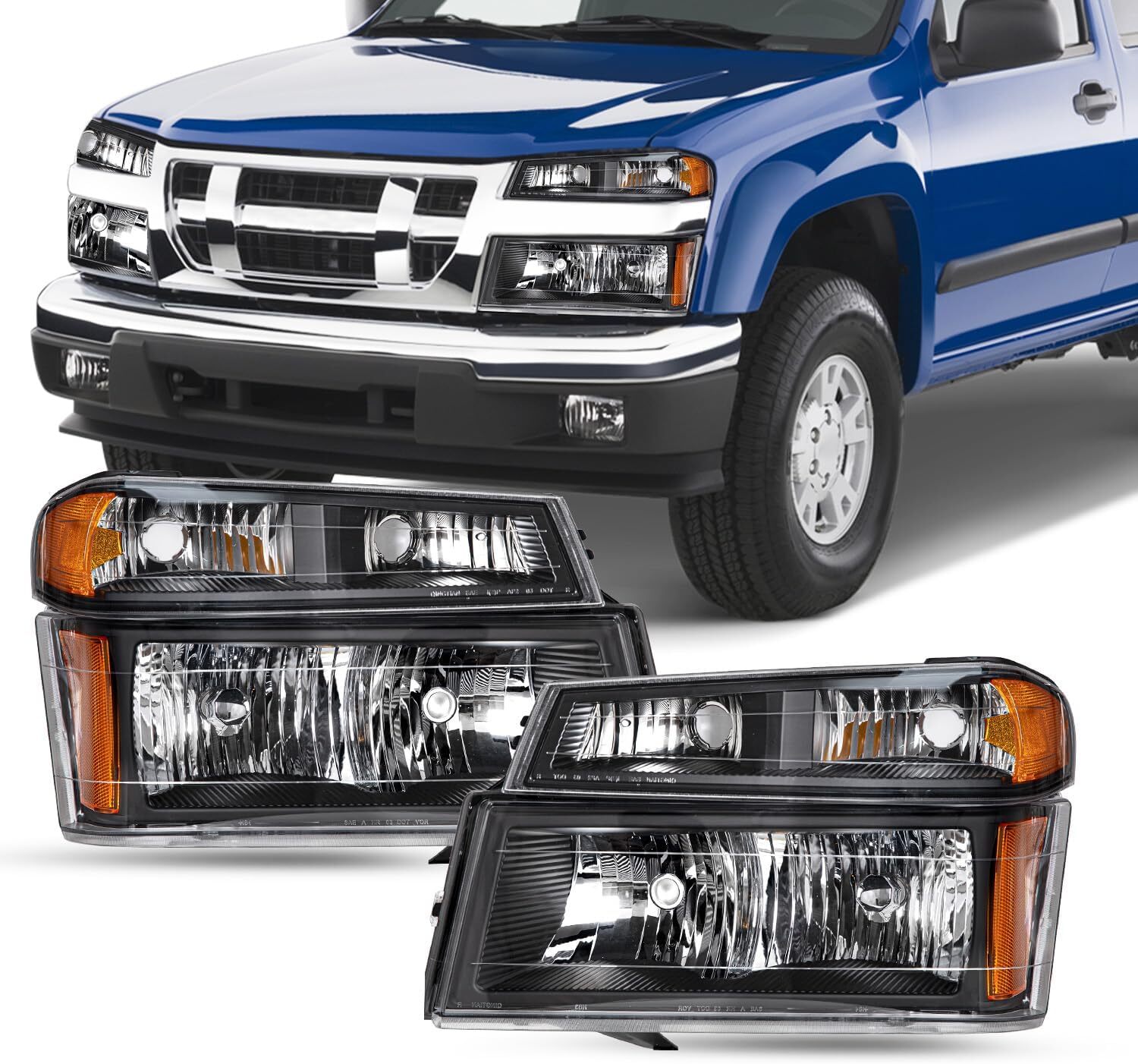 04-12 Chevy Colorado GMC Canyon Headlight Assembly 4pcs Black Housing Amber