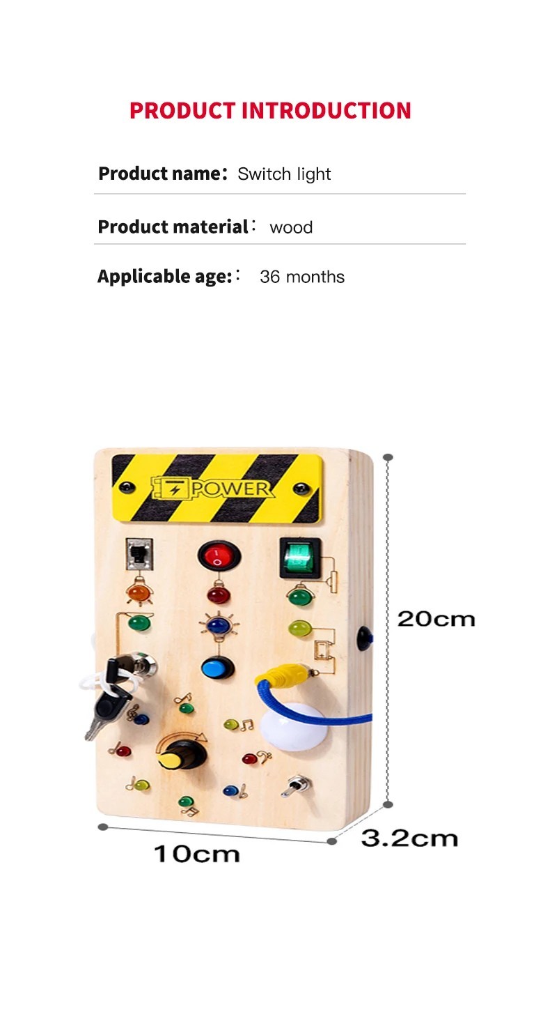 Montessori Electronic Led Light and Switch Wooden Sensory Busy Board