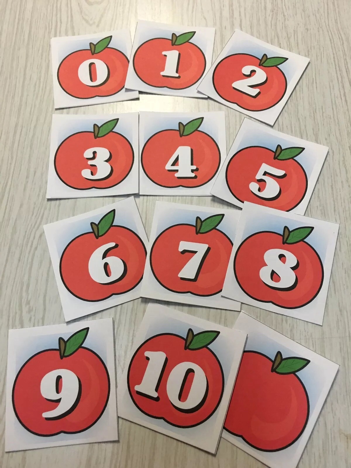 Apples – 0-10 Number Cards – Laminated Card Set- Pre-school- Kindergarten