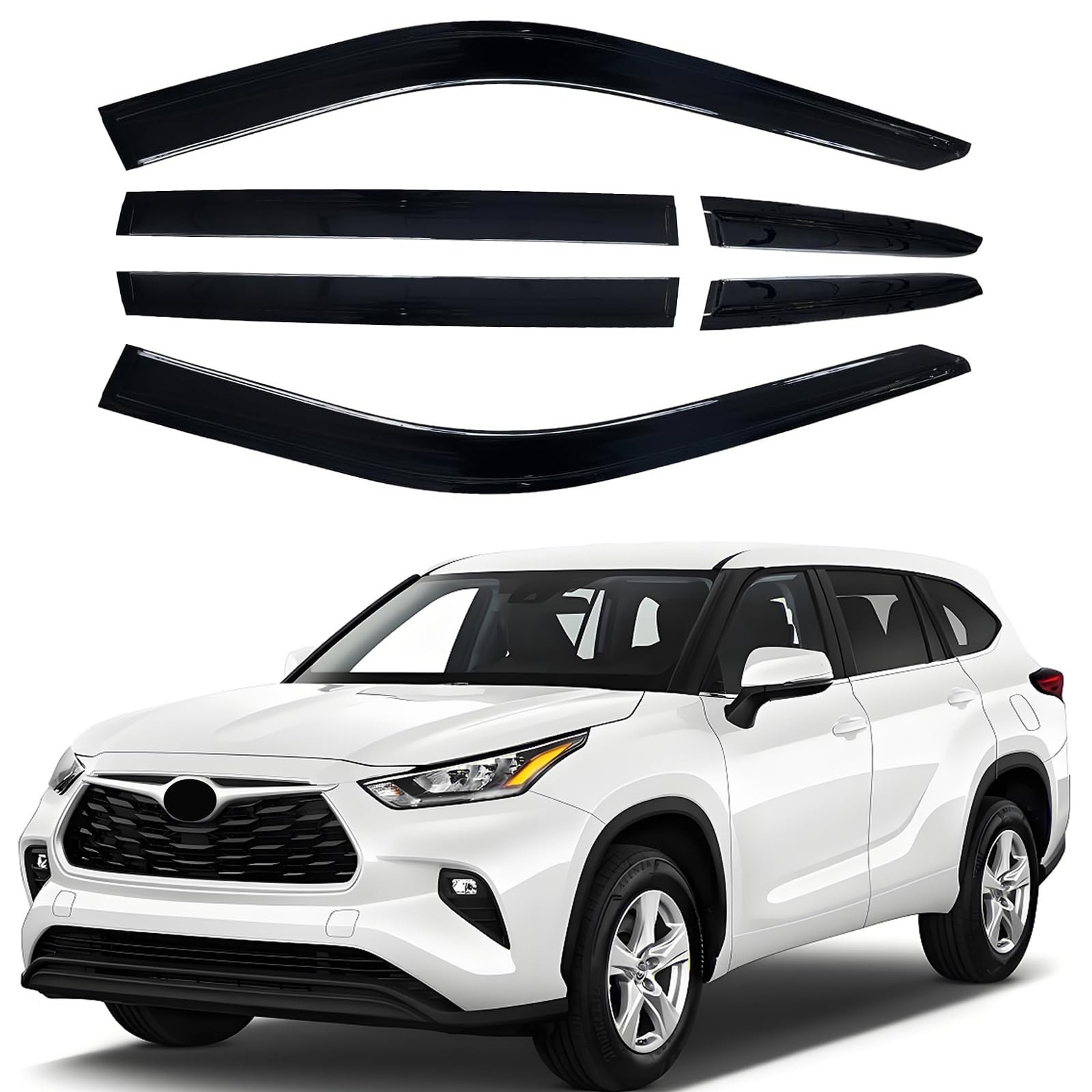 Side Window Visor 6 Piece Set for Toyota Highlander 2020 2021 2022 2023 2024 …