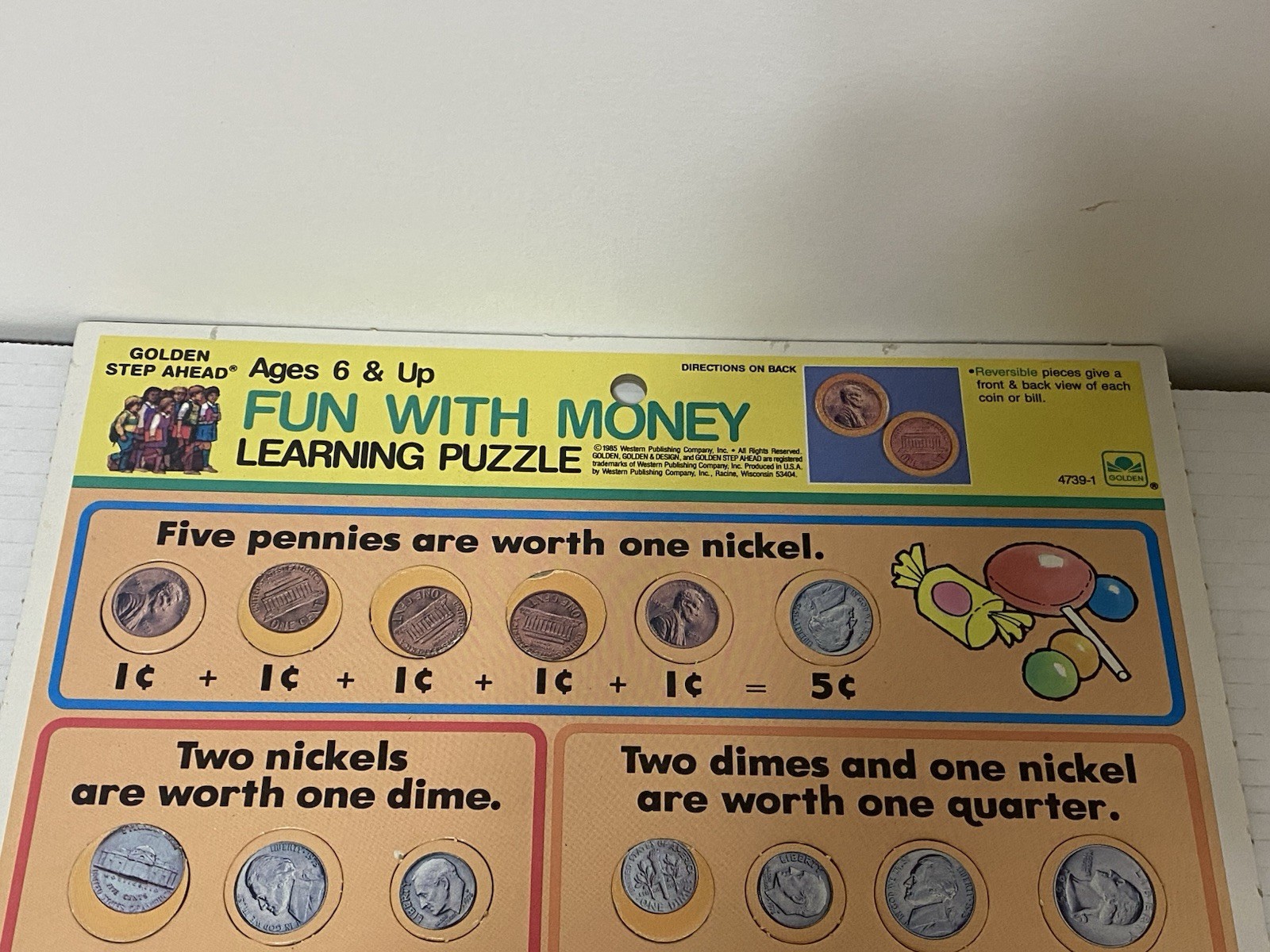 1985 Vintage Golden Step Ahead learning Tray Puzzle Fun with Money