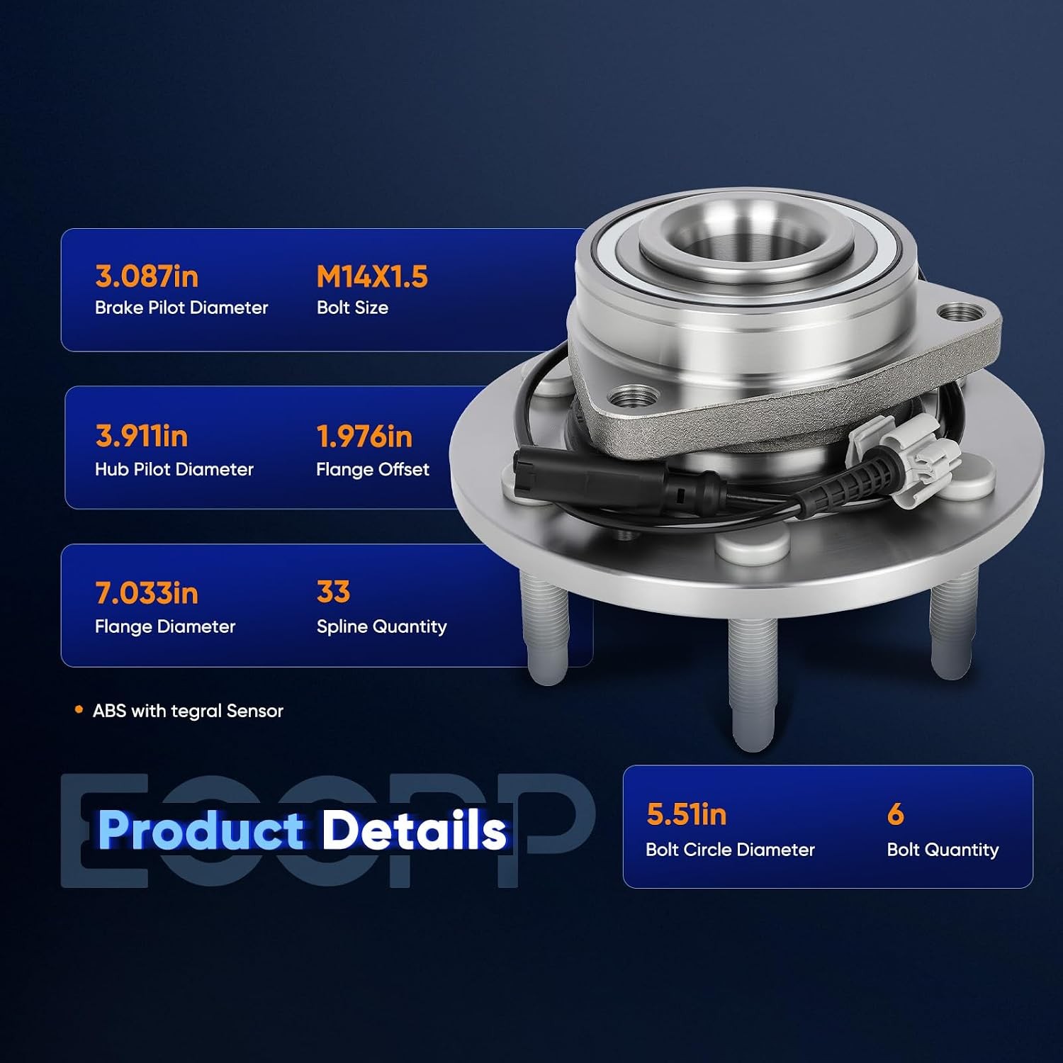 ECCPP 515096 Front Wheel Hub Bearing Assembly for Chevy Avalanche, for Silverado
