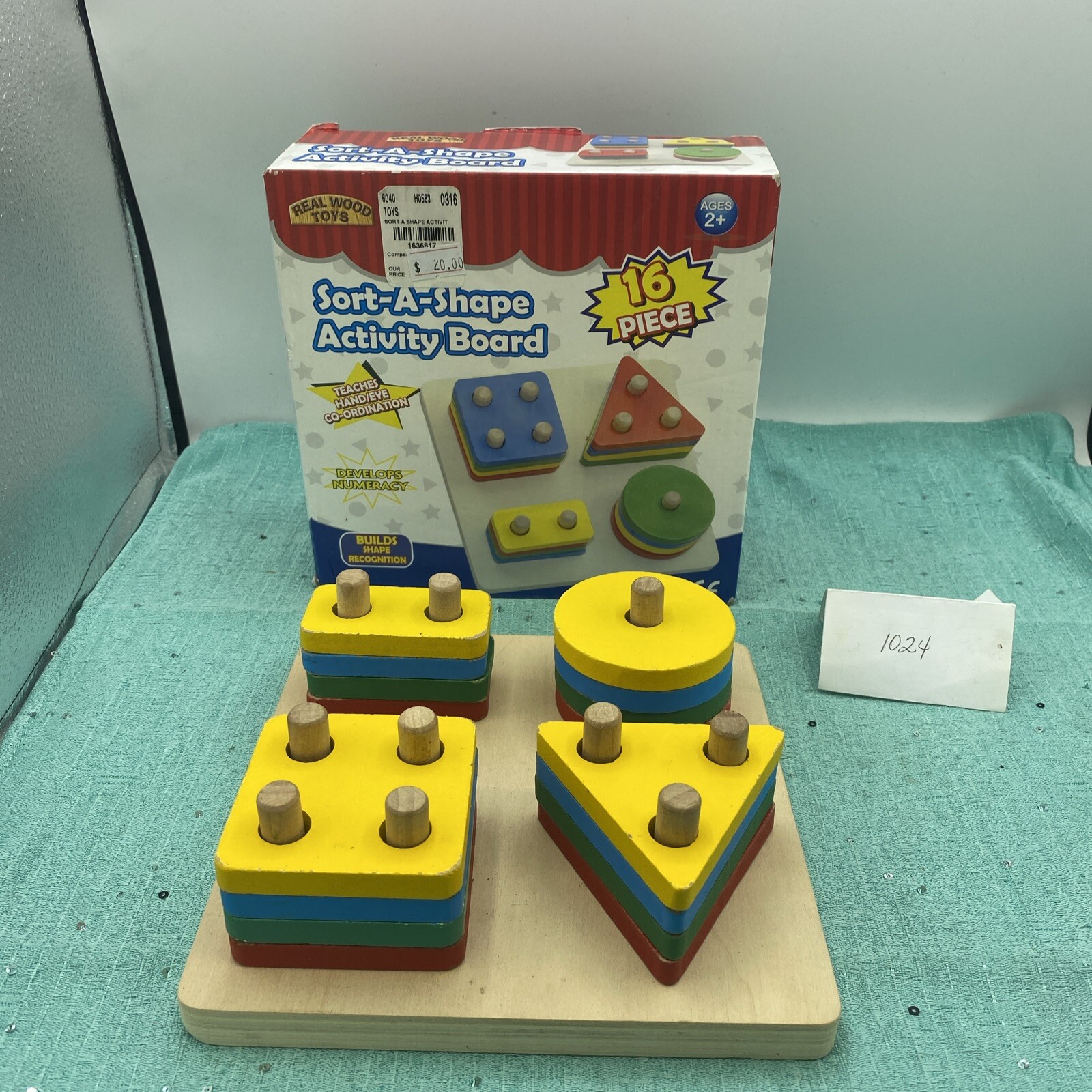 Vintage REAL WOOD TOYS Sort-A-Shape Activity Board Developmental Game