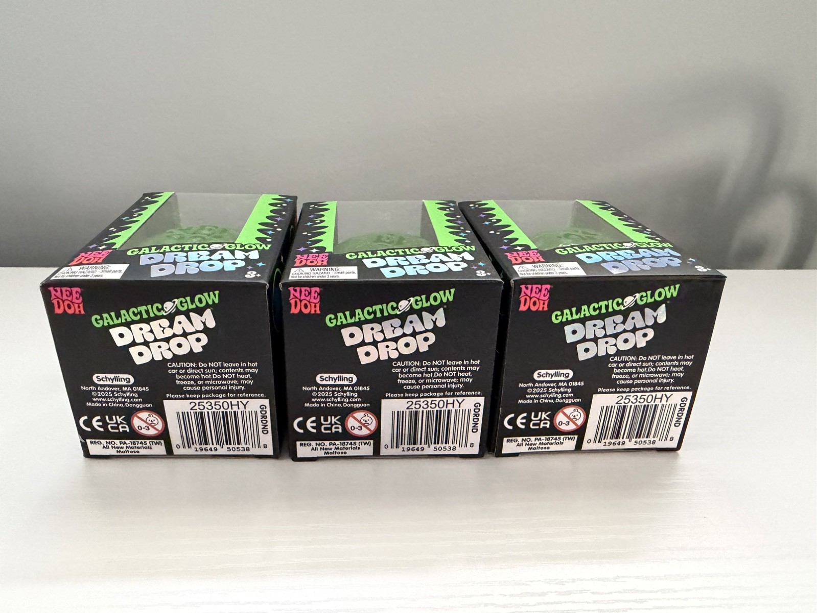 NeeDoh Galactic Glow Dream Drop- ALL GREEN, Set of 3. RARE