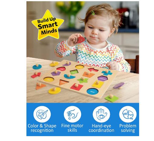 Jigsaw Kids Wooden Toy Puzzle Shapes Blocks For Preschool Baby 4-5 years