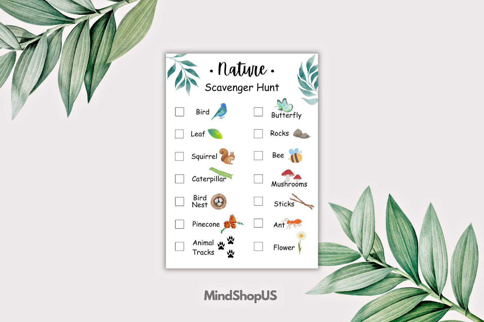Printable Nature Scavenger Hunt Activity for Kids, Outdoor Adventure Game