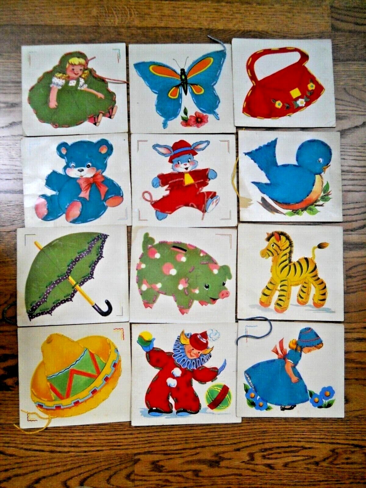 12 RARE Vintage Flocked Lacing Cards