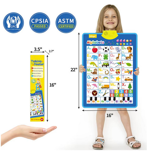 Electronic English Alphabet Wall Chart Talking ABC Letters 123s Music Poster