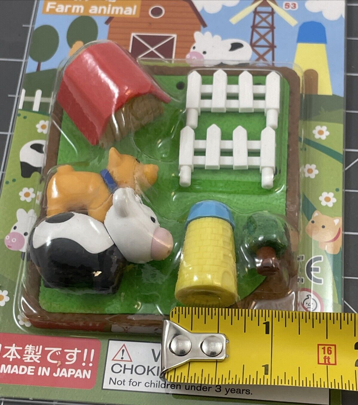 Iwako Japanese Puzzle Eraser Farm Animal Set-Barn, Pig, & Cow-New & Sealed
