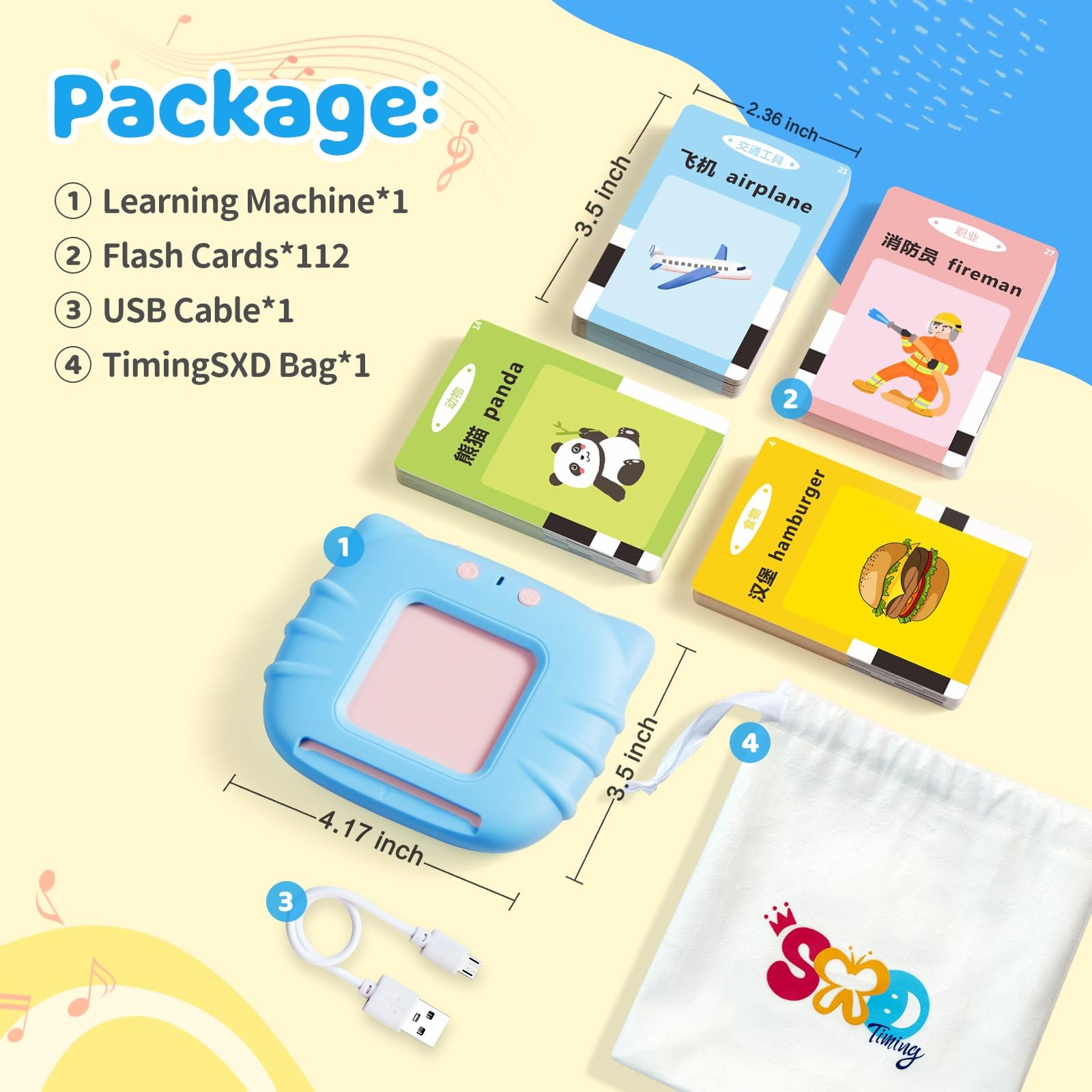 TimingSXD Chinese & English Bilingual Talking Flash Cards for Toddler/Beginni…
