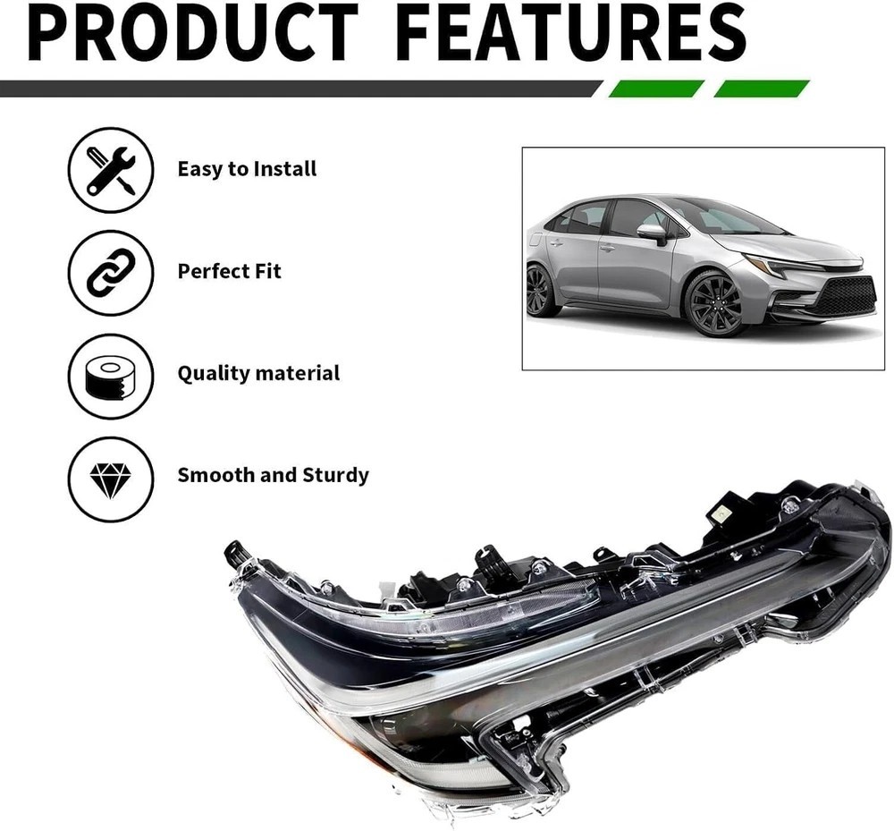 Right Passenger Side Headlight Assembly Compatible with 2023-2024 Corolla right