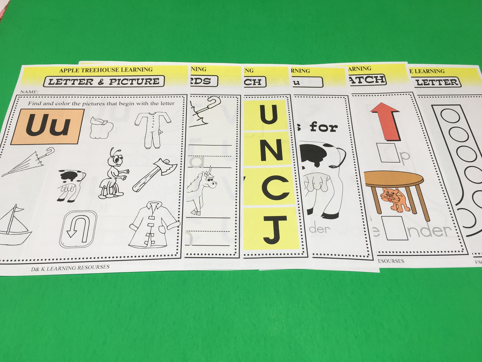 Letter Uu – Apple Treehouse Worksheets – Preschool Teaching supplies 20 sheet