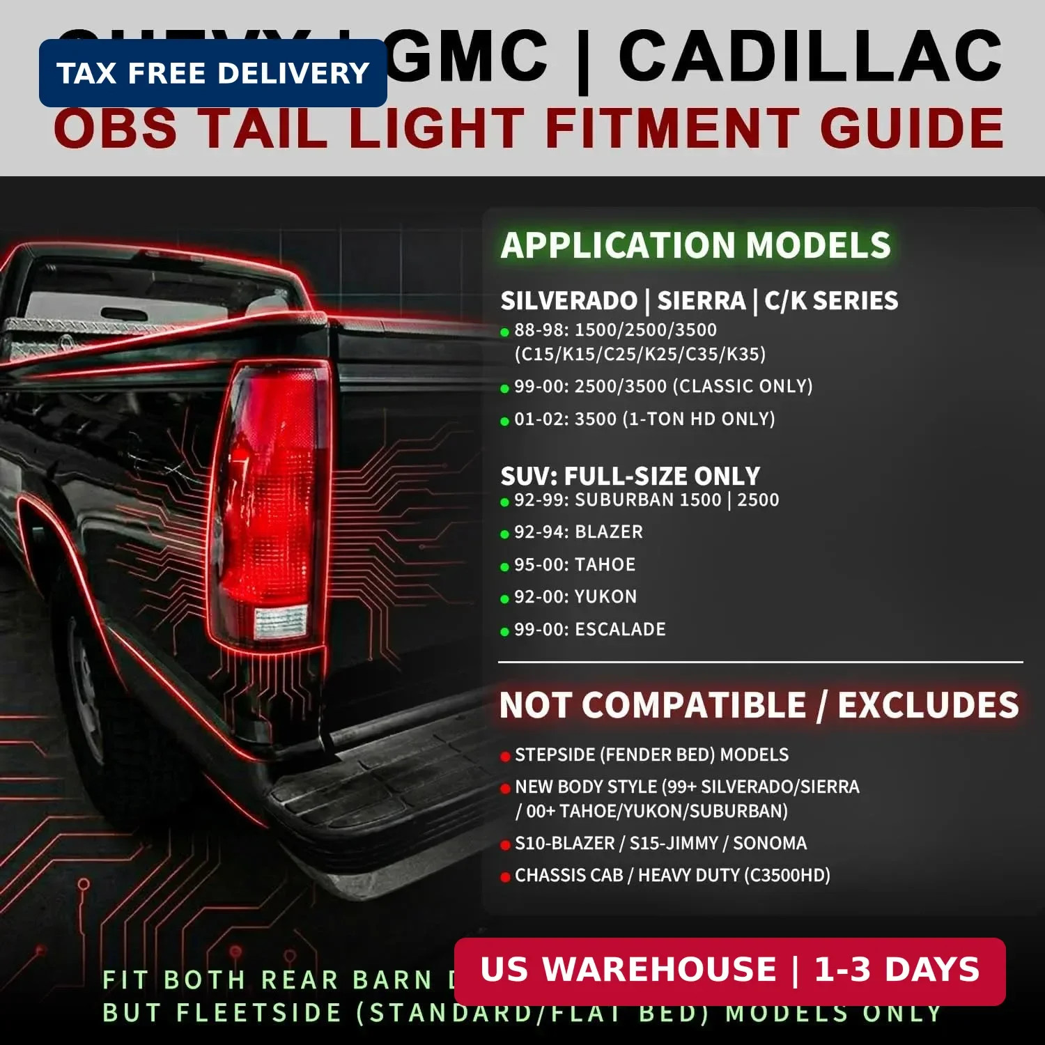 AmeriLite for 1988-1999 Chevy GMC C/K Pickup Vehicle Full Size Tahoe Suburban Cr