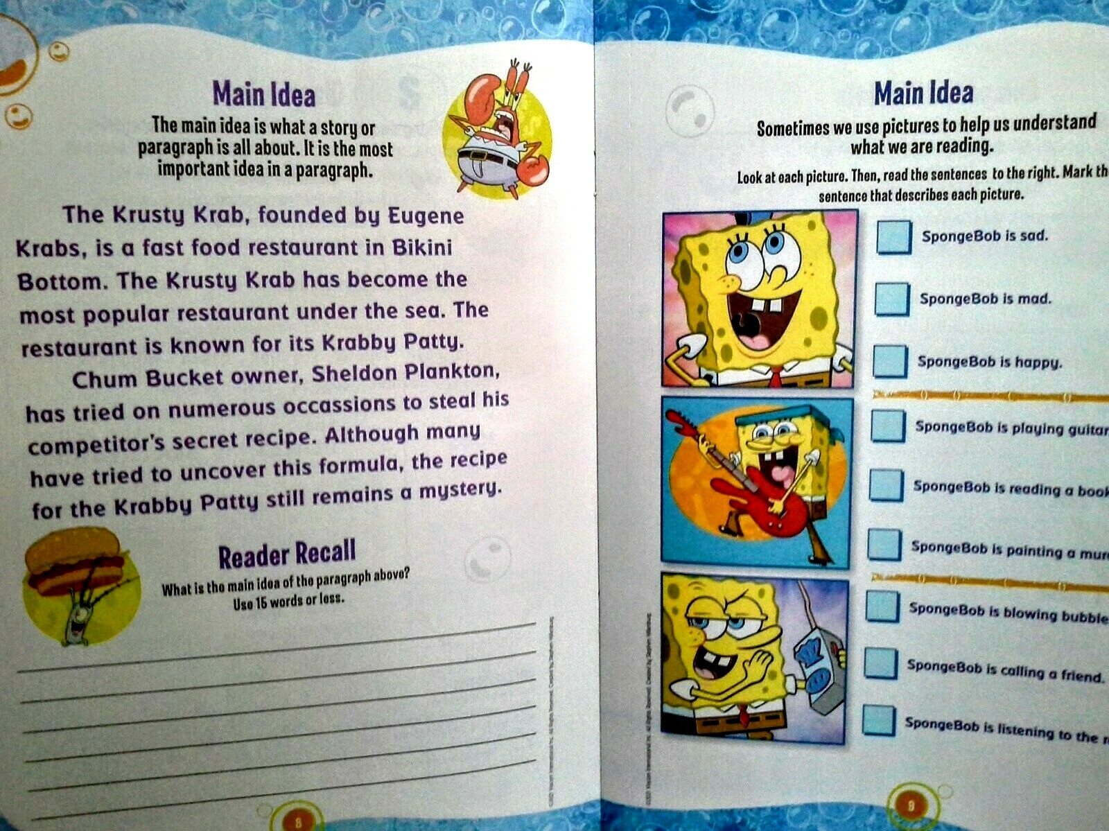Nickelodeon Spongebob Board Book & Reading Workbook Combo Set of 2 K-2 NEW!