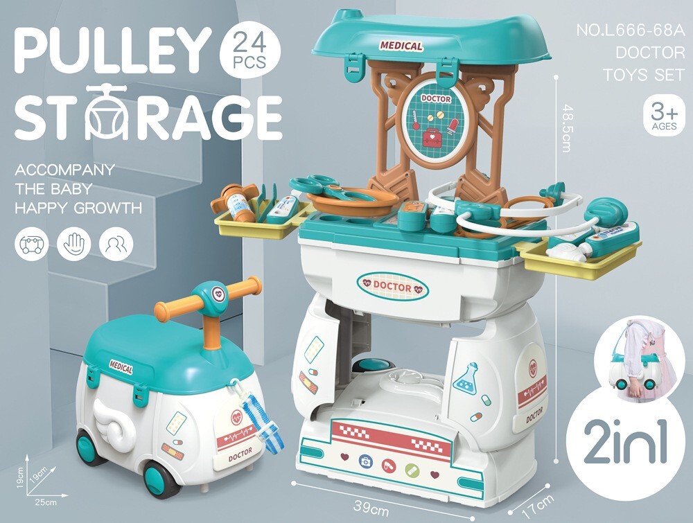Pull Storage Trolley Role Play Pretend Toys for Kids age 3 Dresser Doctor Tool