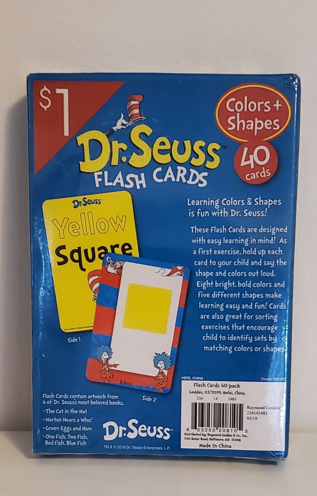 NEW Dr Seuss Flash Cards 40 Count: Colors & Shapes – Cat In The Hat, Thing 1 & 2