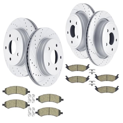 Front and Rear Drilled and Slotted Brake Rotors Ceramic Brake Pads Replacement
