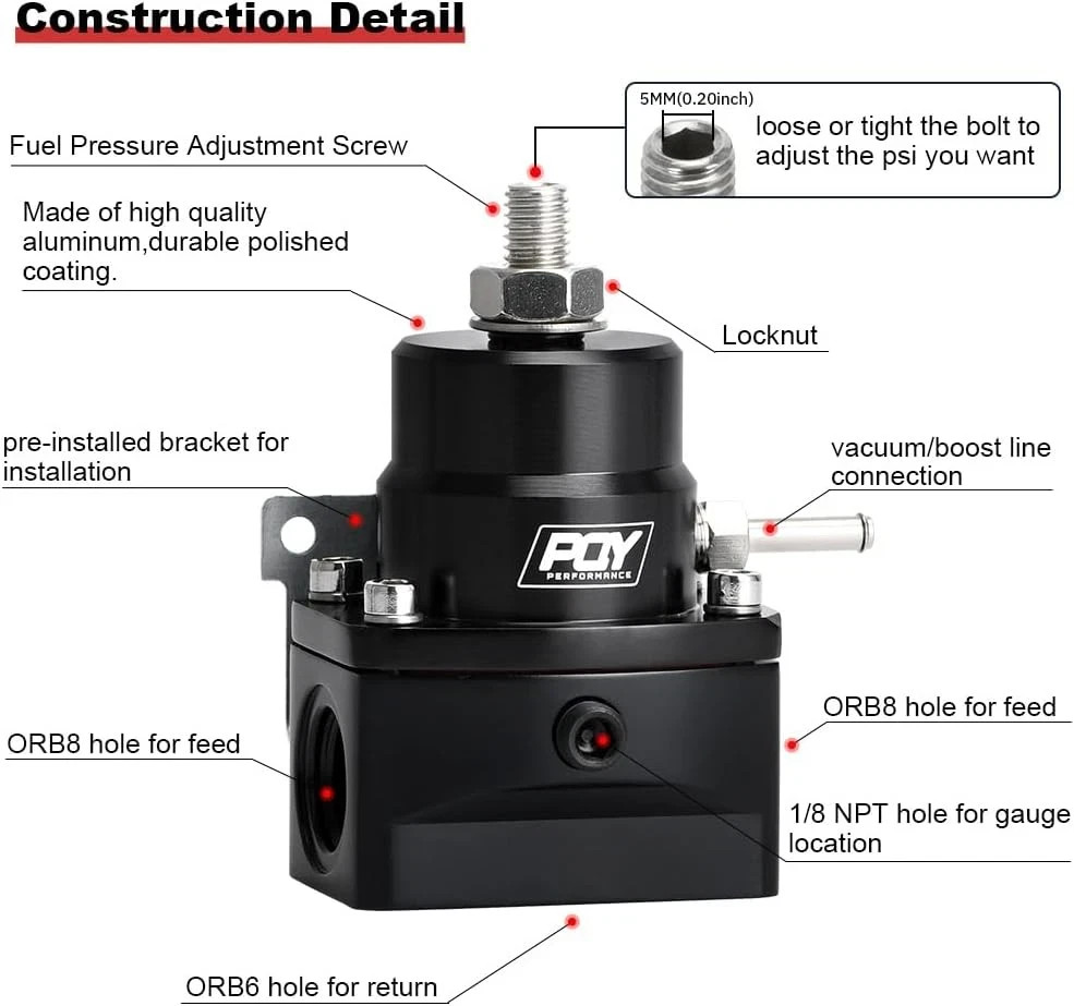 Adjustable Fuel Pressure Regulator Kit 3-70PSI with AN8 Feed Port and AN6 Return