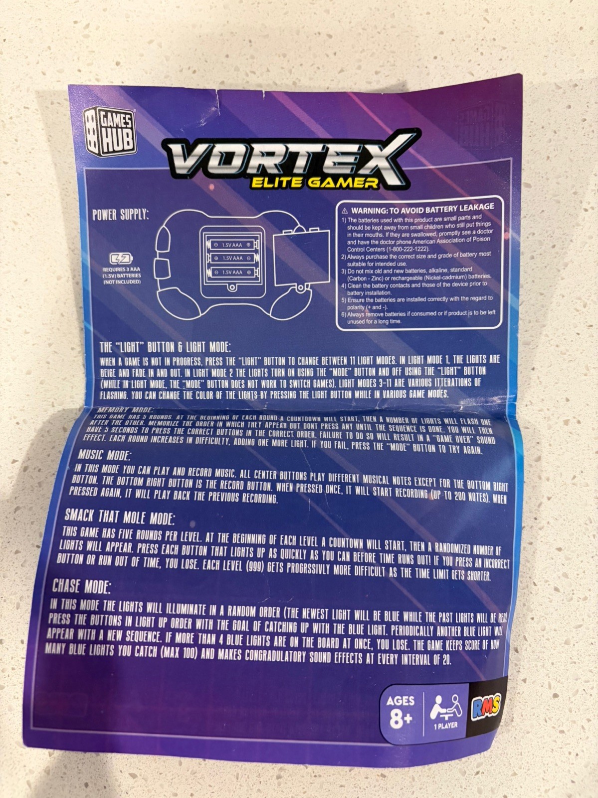 Vortex Elite Electronic Handheld Game Toy RMS 5 Modes Memory Game