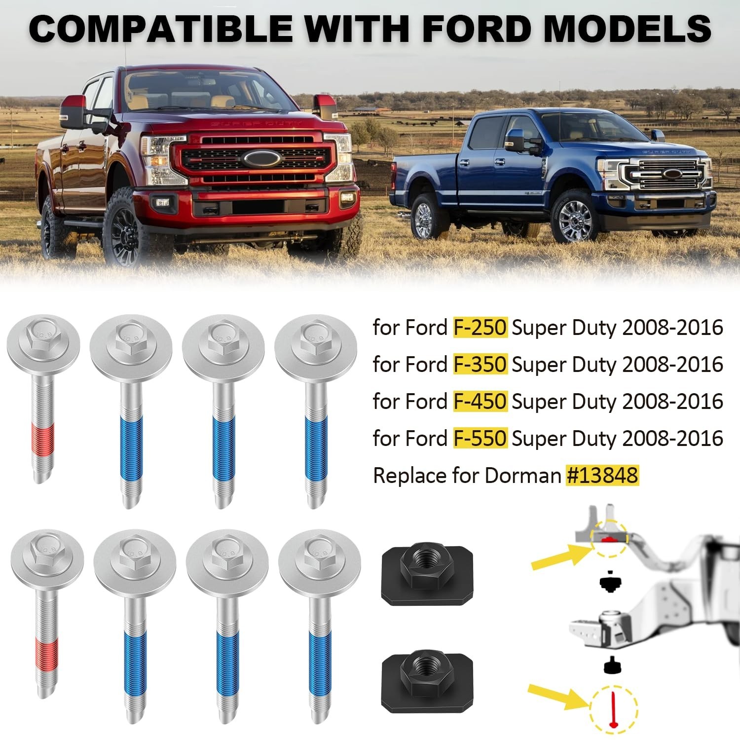 13848 Frame to Body Mounting Bolt Kit Replacement for Ford 2008-2016 F-250 F-…