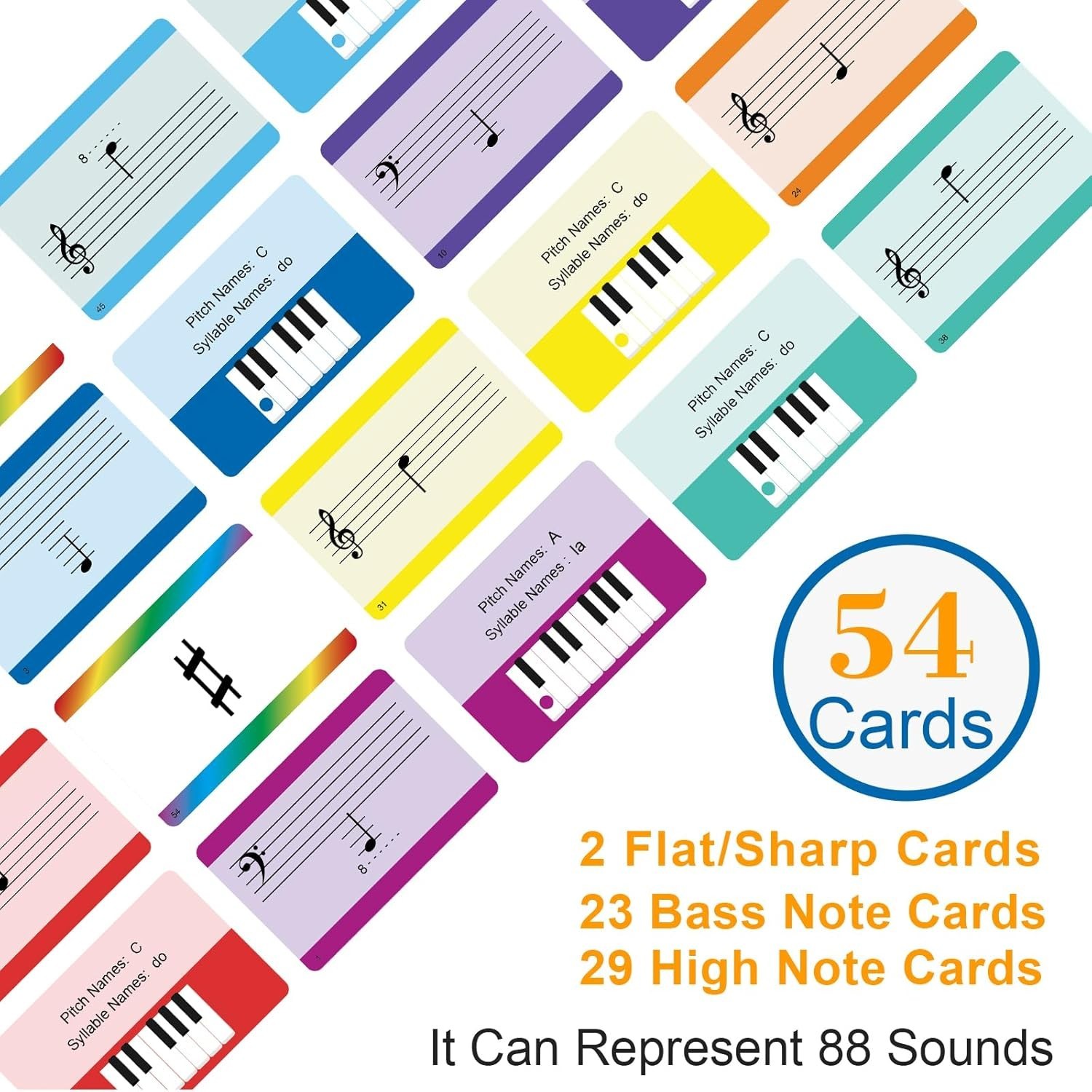 Music Flash Cards, 54 Piano Note Theory Flash Cards – Staff Notation, Pitch/S…