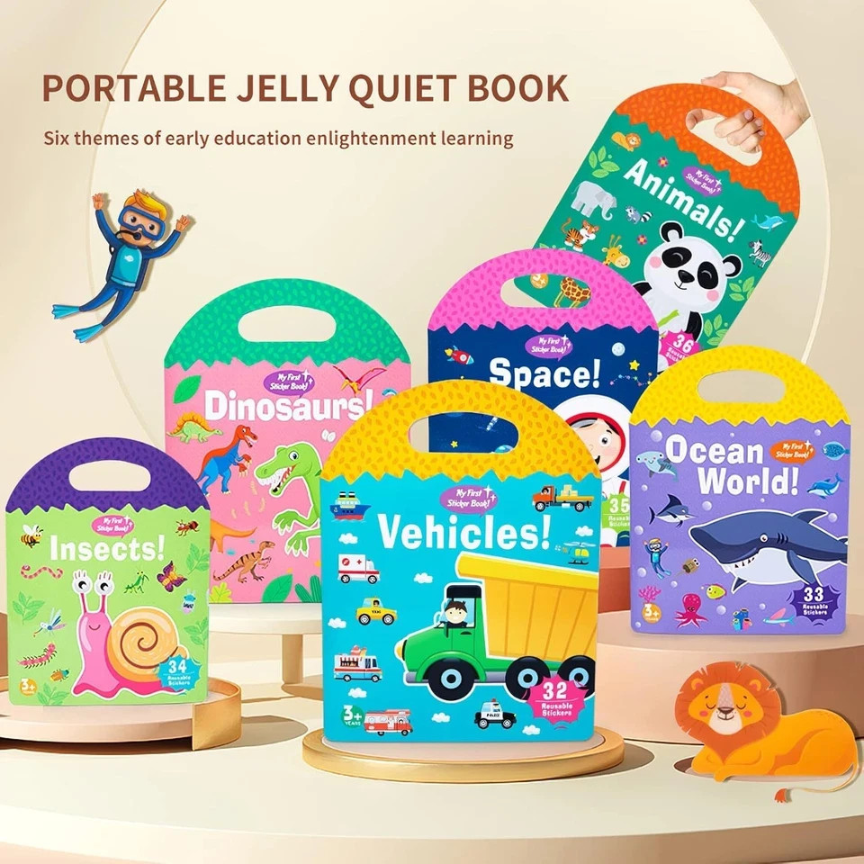 Jelly Reusable Sticker Books for Toddlers 1-3 2-4 Years, Portable Travel Toys St