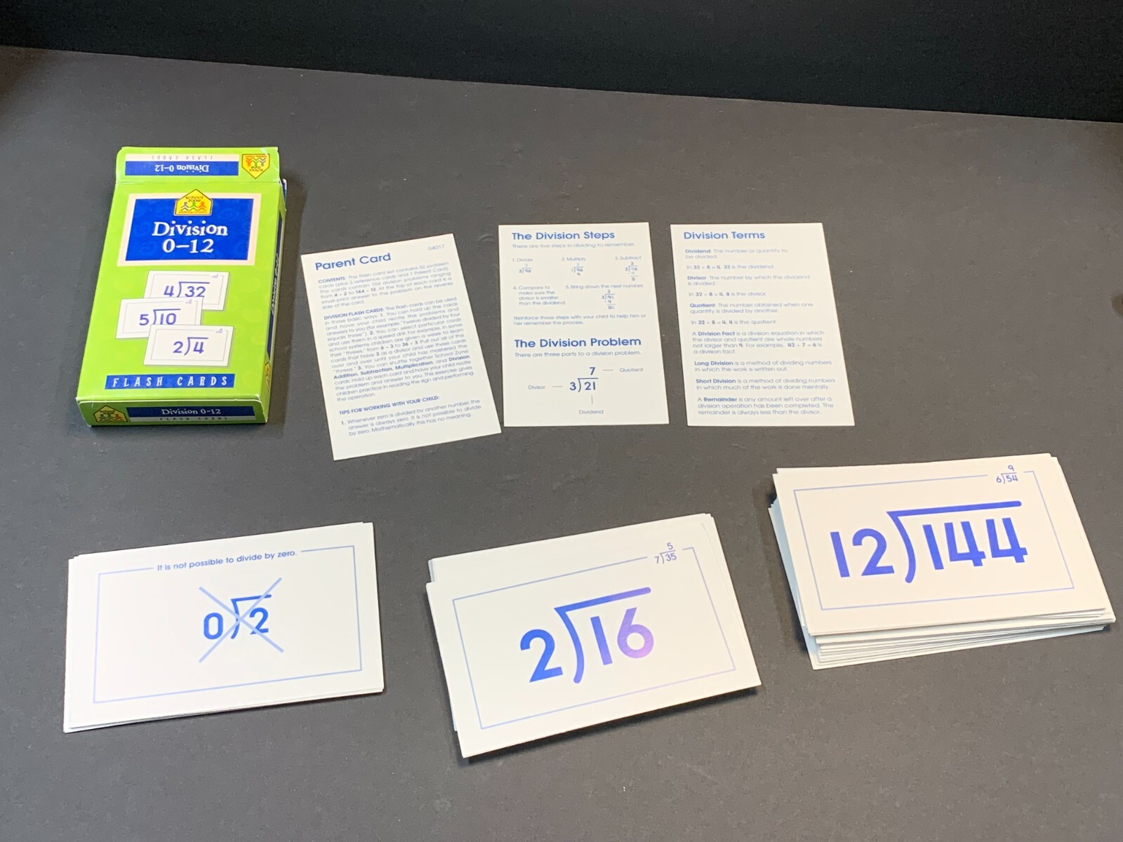 School Zone Math Division Flash Cards Complete Set