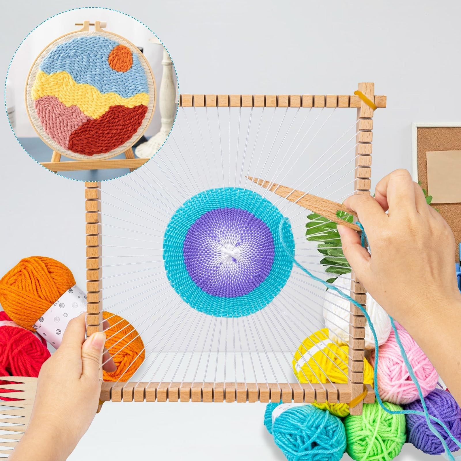 Lemonfilter Weaving Loom for Kids, 10 x 11in Large Wooden Kids Weaving Loom K…