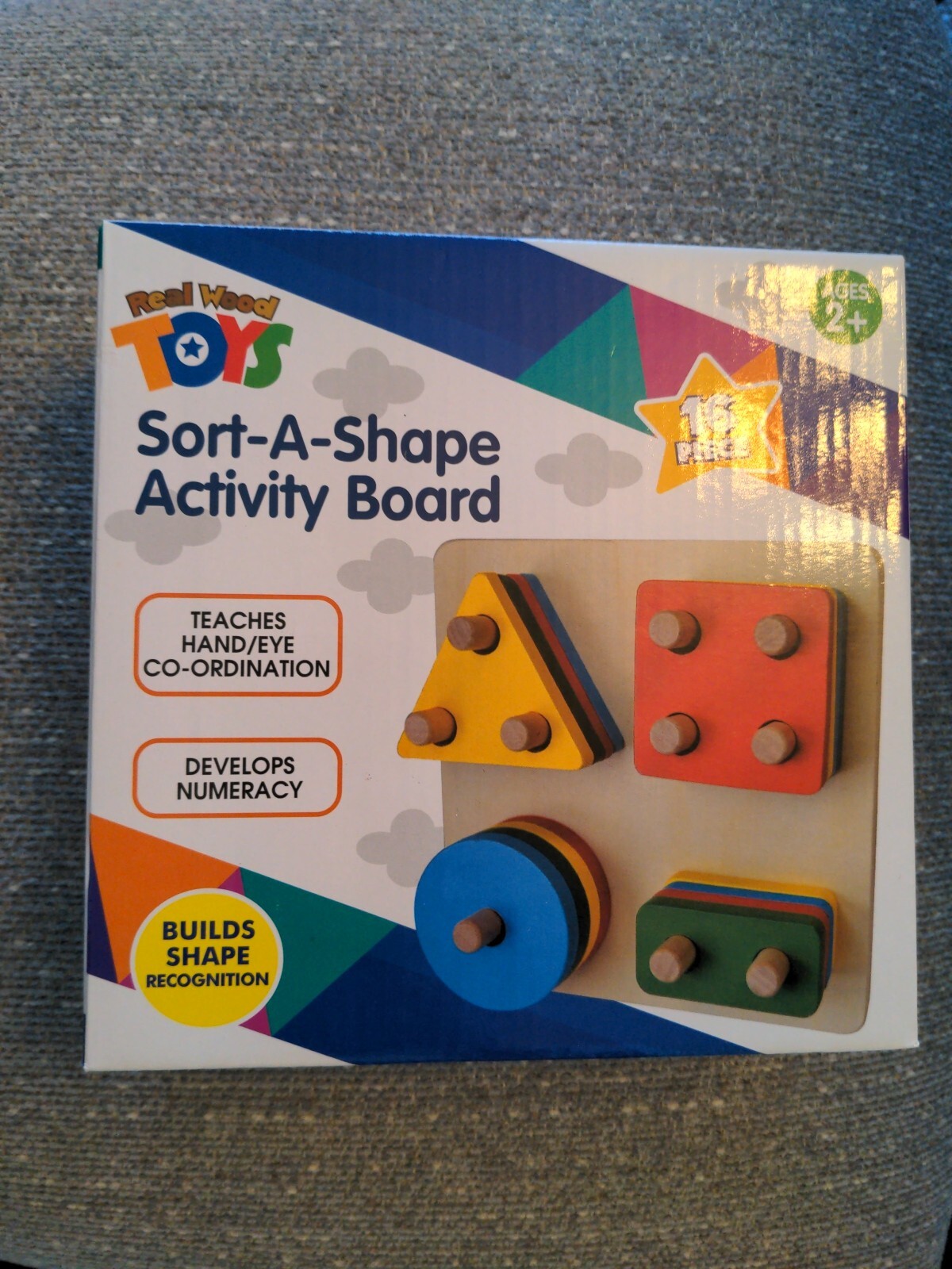Vintage REAL WOOD TOYS Sort-A-Shape Activity Board Developmental Game