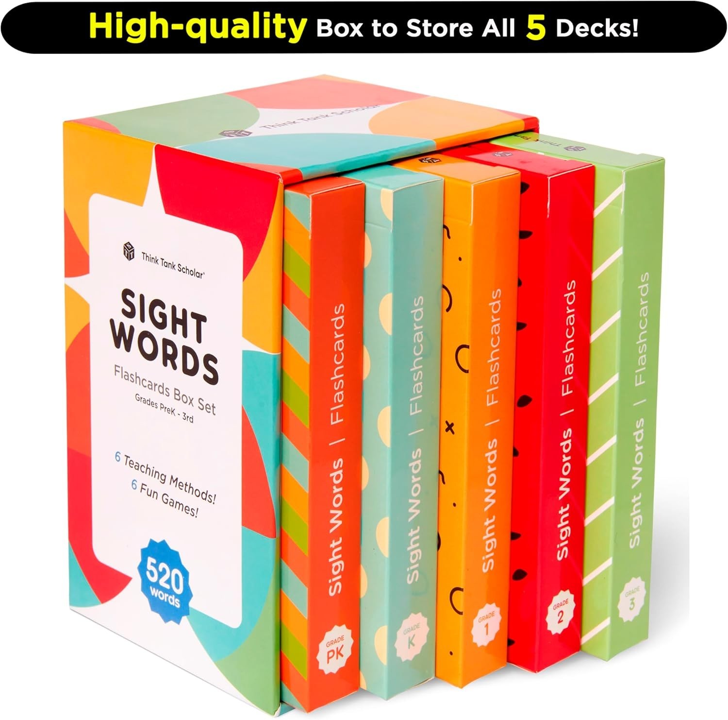 520 Sight Words Flash Cards Dolch Fry Reading Set for Kids PreK Grade 3