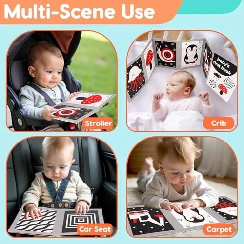 Black and White High Contrast Baby Books Flash Cards Tummy Time Mirror Toys