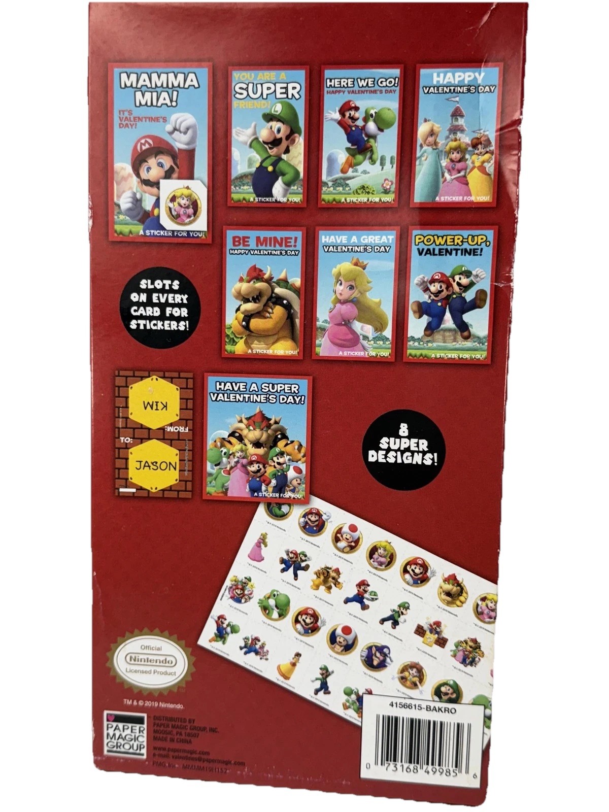 Super Mario Valentines 32 Cards 32 Stickers Nintendo Kids Classroom Gift 8 Desig