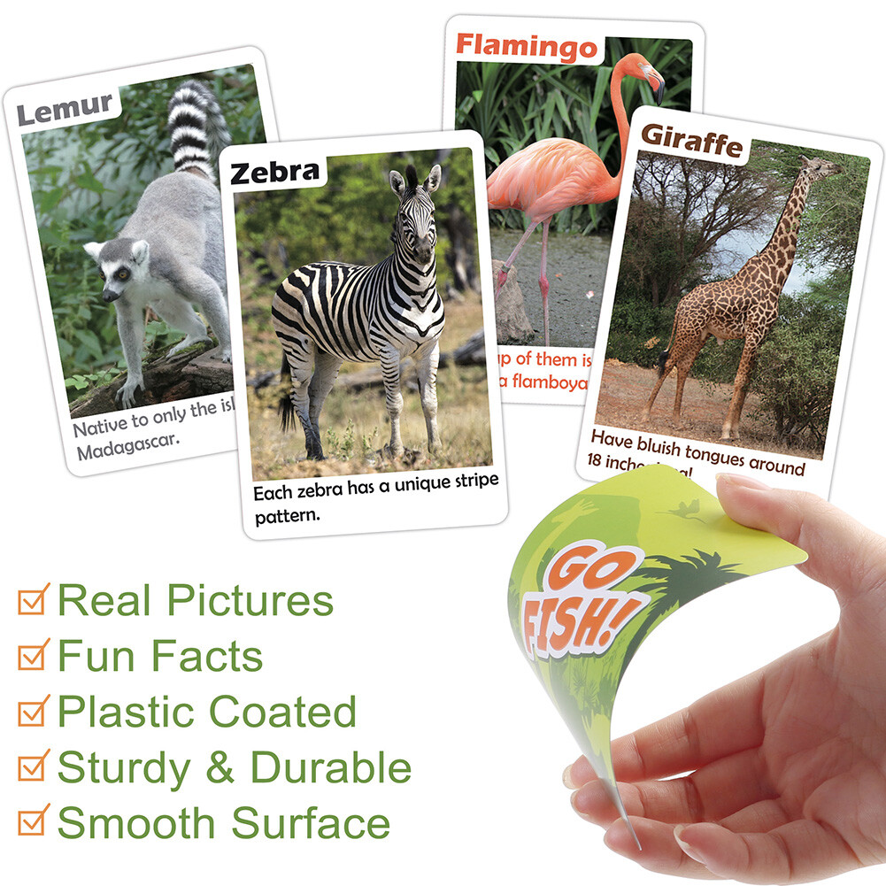 Go Fish Flash Cards Game Safari Animal Educational Card for Children Kids Adults