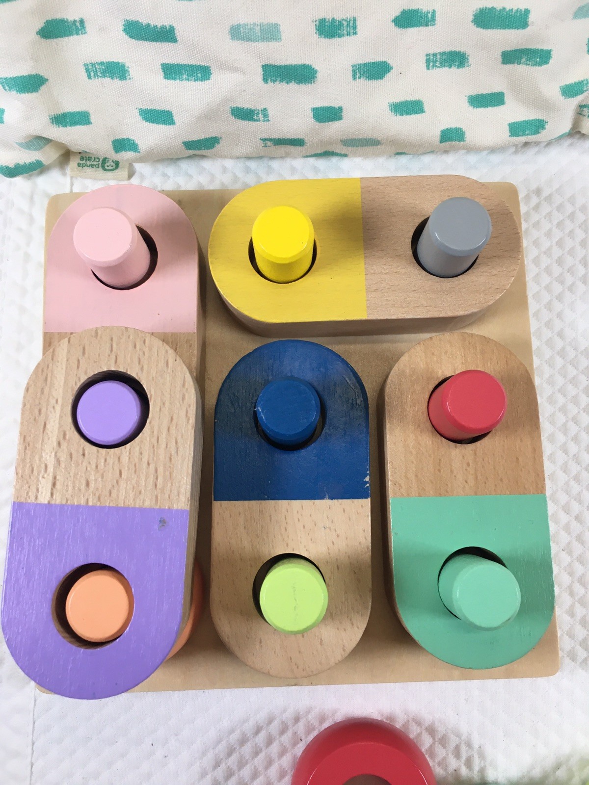 Kiwico Panda Crate Wooden Color Sorting Peg Ring Toy Educational Puzzle Toddler