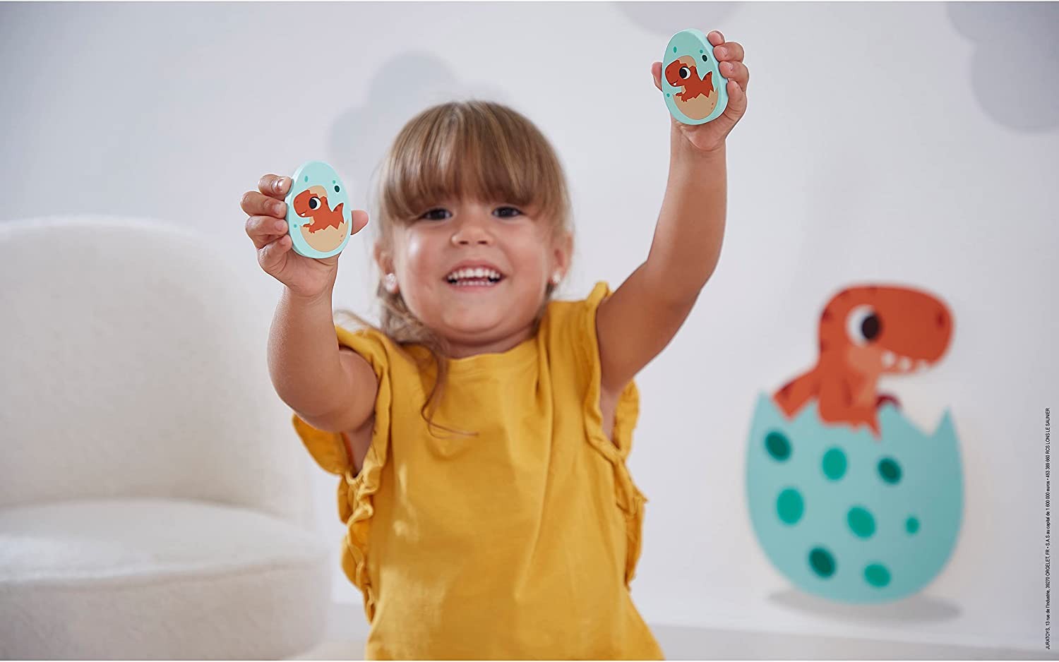 Janod Game-20 Egg-Shaped Wooden Pieces-10 Pairs of Baby Dinosaurs-Children’s Mem