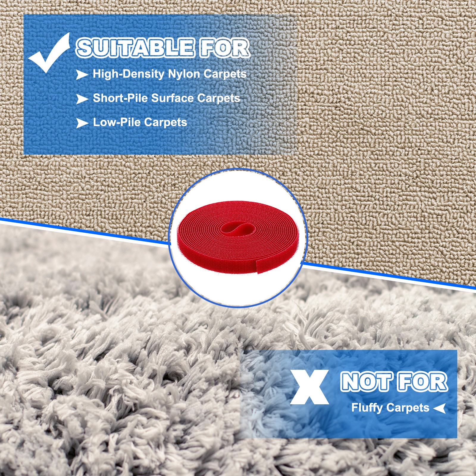 2pcs Carpet Marker Strips 0.6 Inch x 16.4 Ft, Floor Markers Nylon Strip, Red
