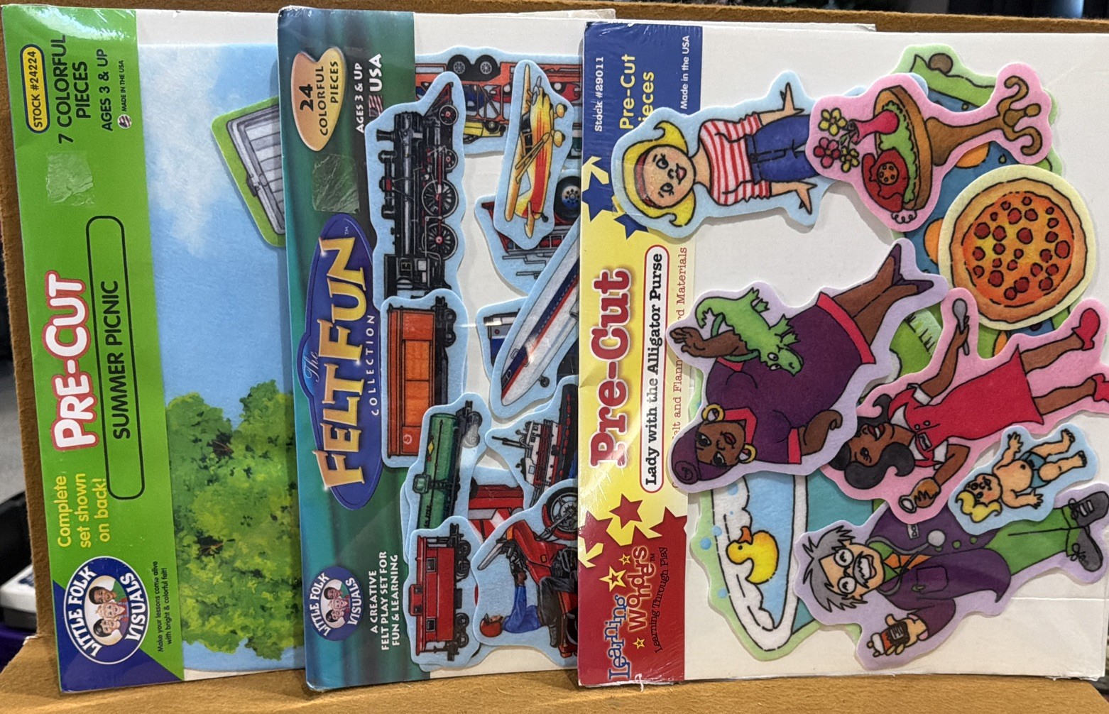 New 2- Little Folk Visuals Flannel Board Sets & 1 Learning Wonders Summer Picnic