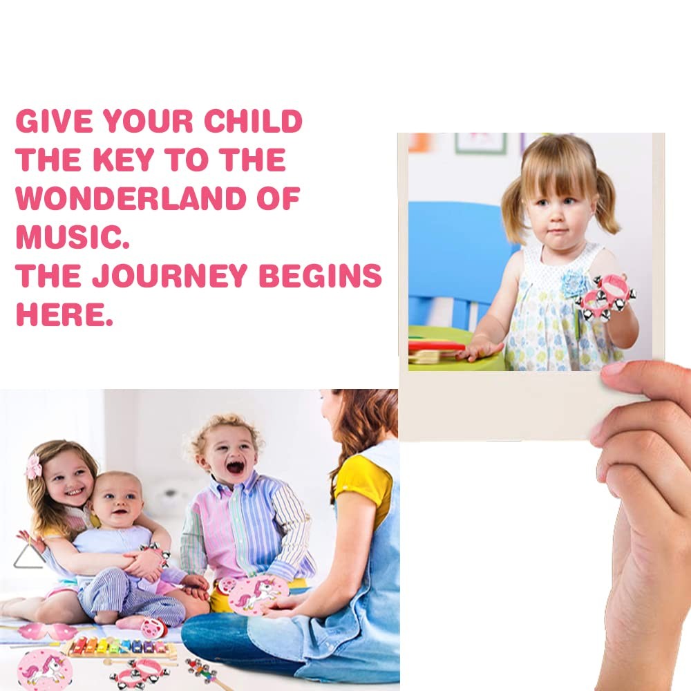 Kids Musical Instruments Sets, Non-Toxic Toy, Wooden Miniature, Pink