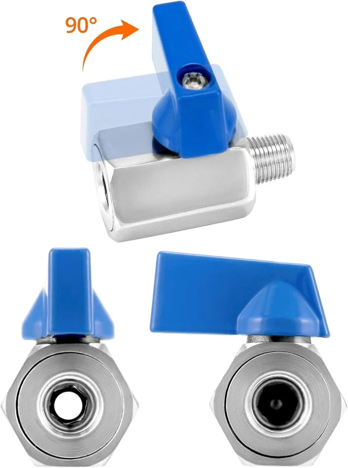 Mini Ball Valve, 4 Pack 1/8″ NPT Thread Female and Male 304 Stainless Steel Shut