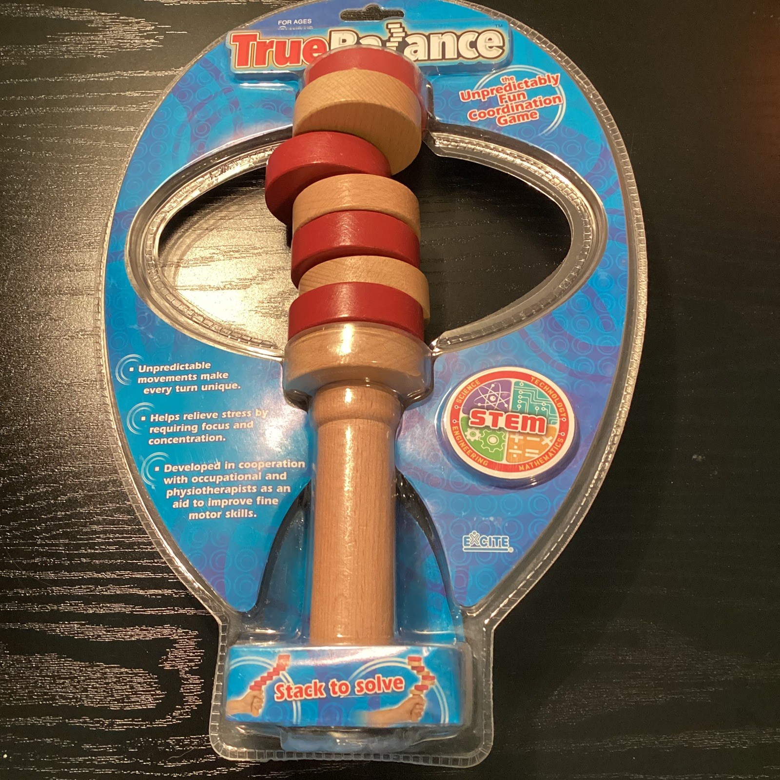 True Balance Handheld Wooden Coordination Puzzle Toy by Excite STEM, Red NEW NOS