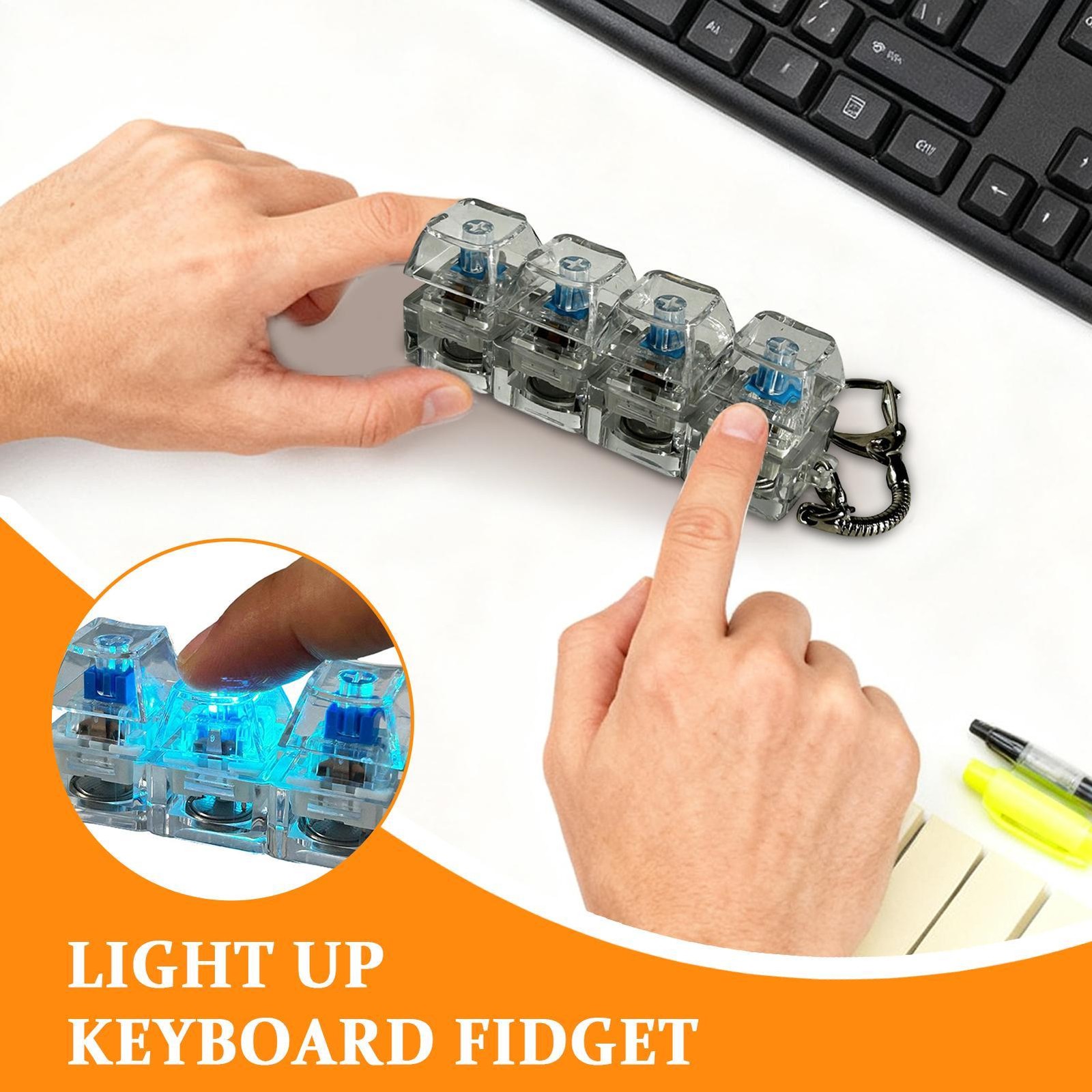 Light Up Keyboard Fidget Toy Transparent Colorful Lights Clicker For Boys Girls