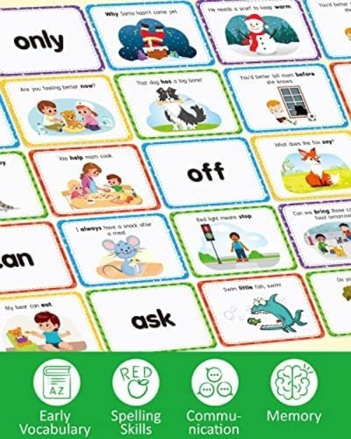 Sight Words Educational Flashcards – 220 Dolch Sightwords Game with Pictures