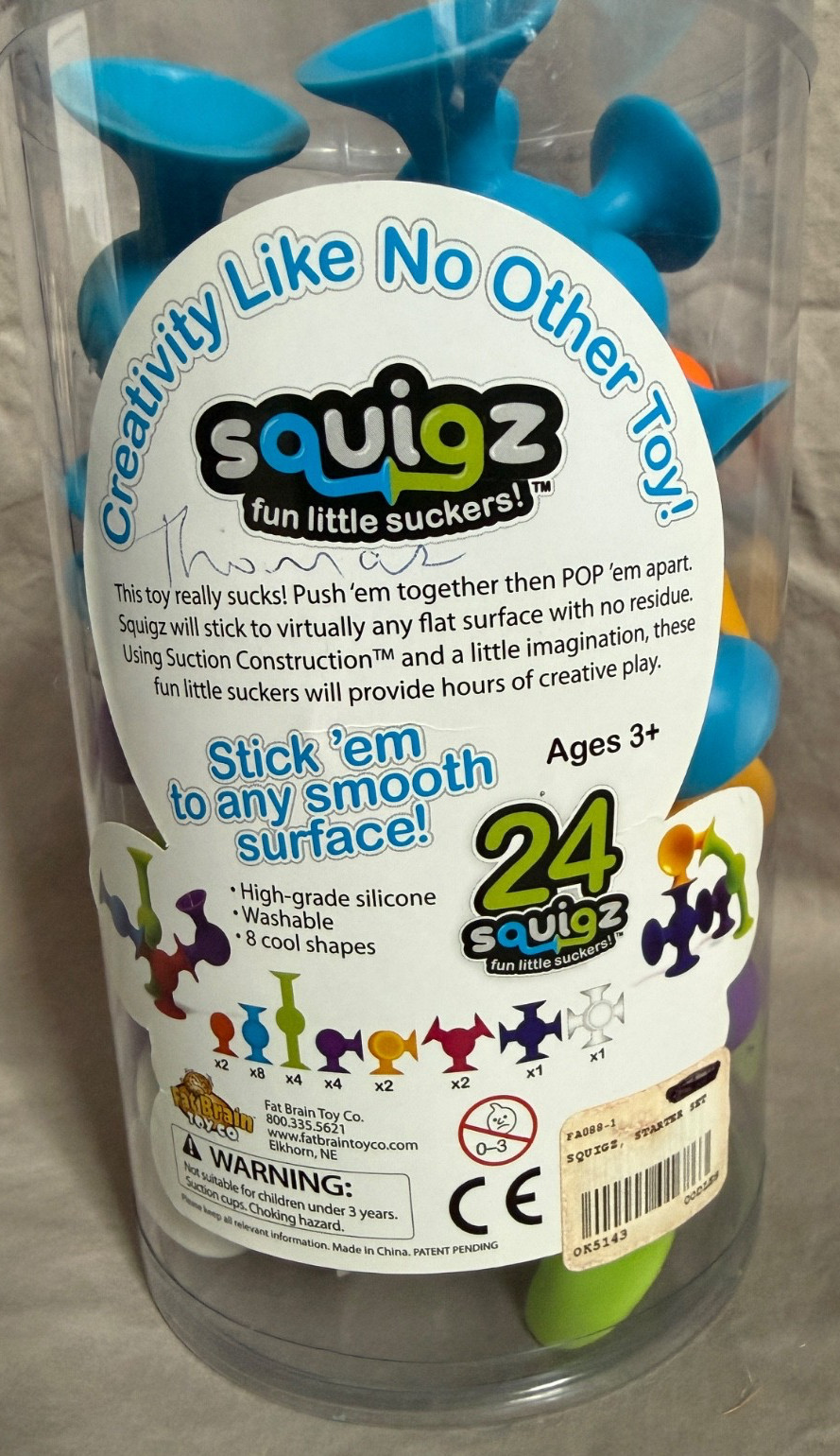 Fat Brain Toys Squigz 24 Piece Starter Set – Preowned with Container