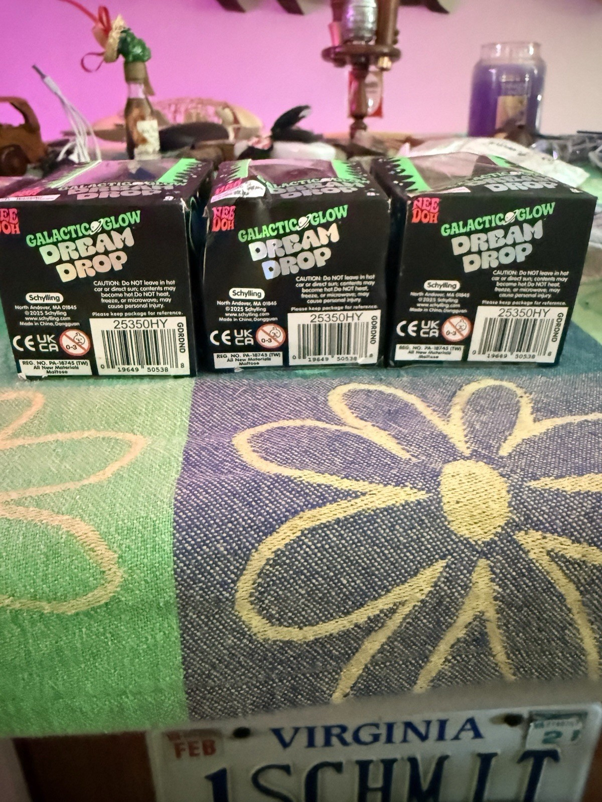 Schylling NeeDoh Galactic Glow Dream Drops Complete Set 3 Green Purple Blue RARE