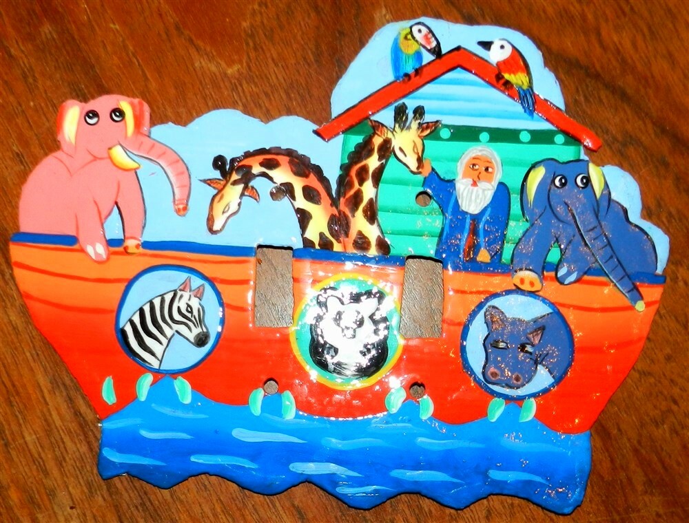 2 Switch Light Cover Noah’s Ark Metal Art Colorful Whimsical 6×8.25″ New