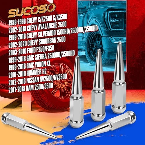 32PCS 14X1.5 Spike lug nut 4.4″ Tall-Chevy Silverado 8Lug, M14x1.5 Electroplated